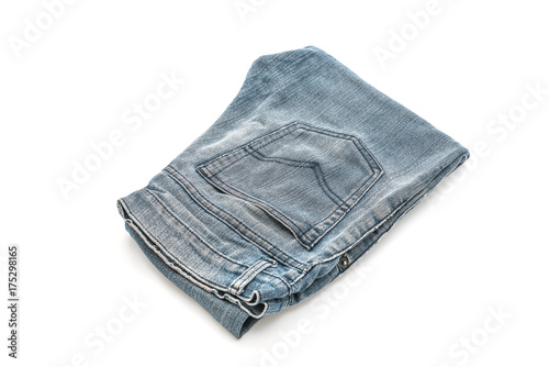 jeans folded on white background