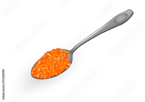 Spoon with red caviar. Vector.