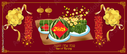 Banner with a dog in the style of the tribe and the text of the new year