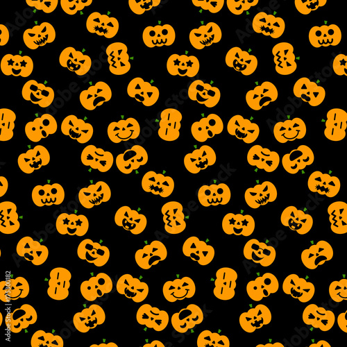 Orange Halloween pumpkin icon pattern in variety emotion on orange background for illustrator vector design concept