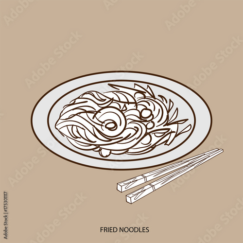 chinese food FRIED NOODLES hand drawing