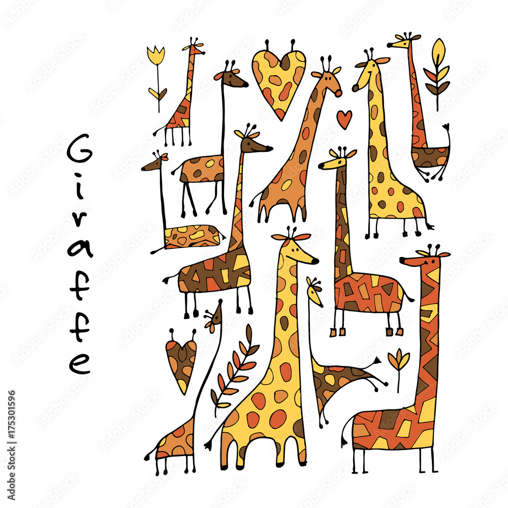 Fototapeta premium Giraffes collection, sketch for your design