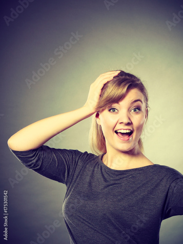 Happy surprised charming female.
