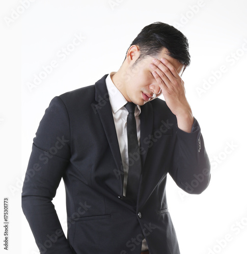 Portrait of Asian Man in Isolated Background With Gesture Sign