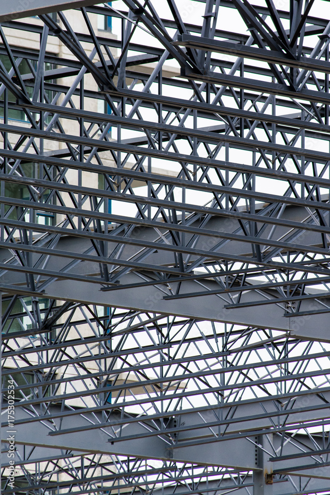 Abstract steel building component under construction