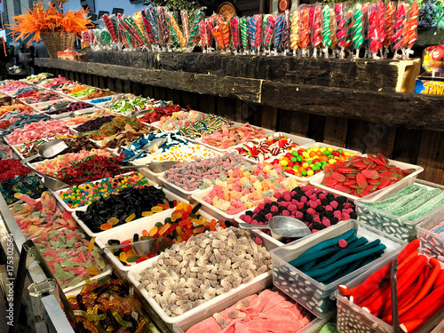 Variety candy seller with multiple different sweets.