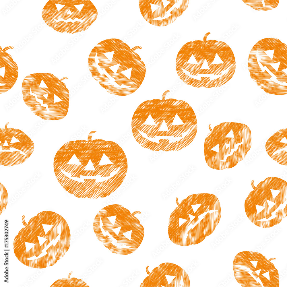 背景素材 手描きタッチ カボチャ ハロウィン用イラスト シームレスパターン Seamless Halloween Pattern Stock Vector Adobe Stock