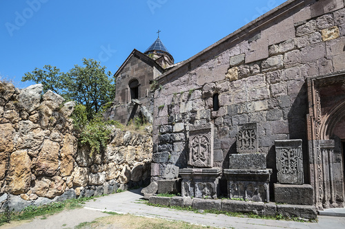 Armenia. The monastery complex Goshavank. Khachkars of the eleventh and twelfth centuries near the porch of the church Surb Astvatsatsin. photo