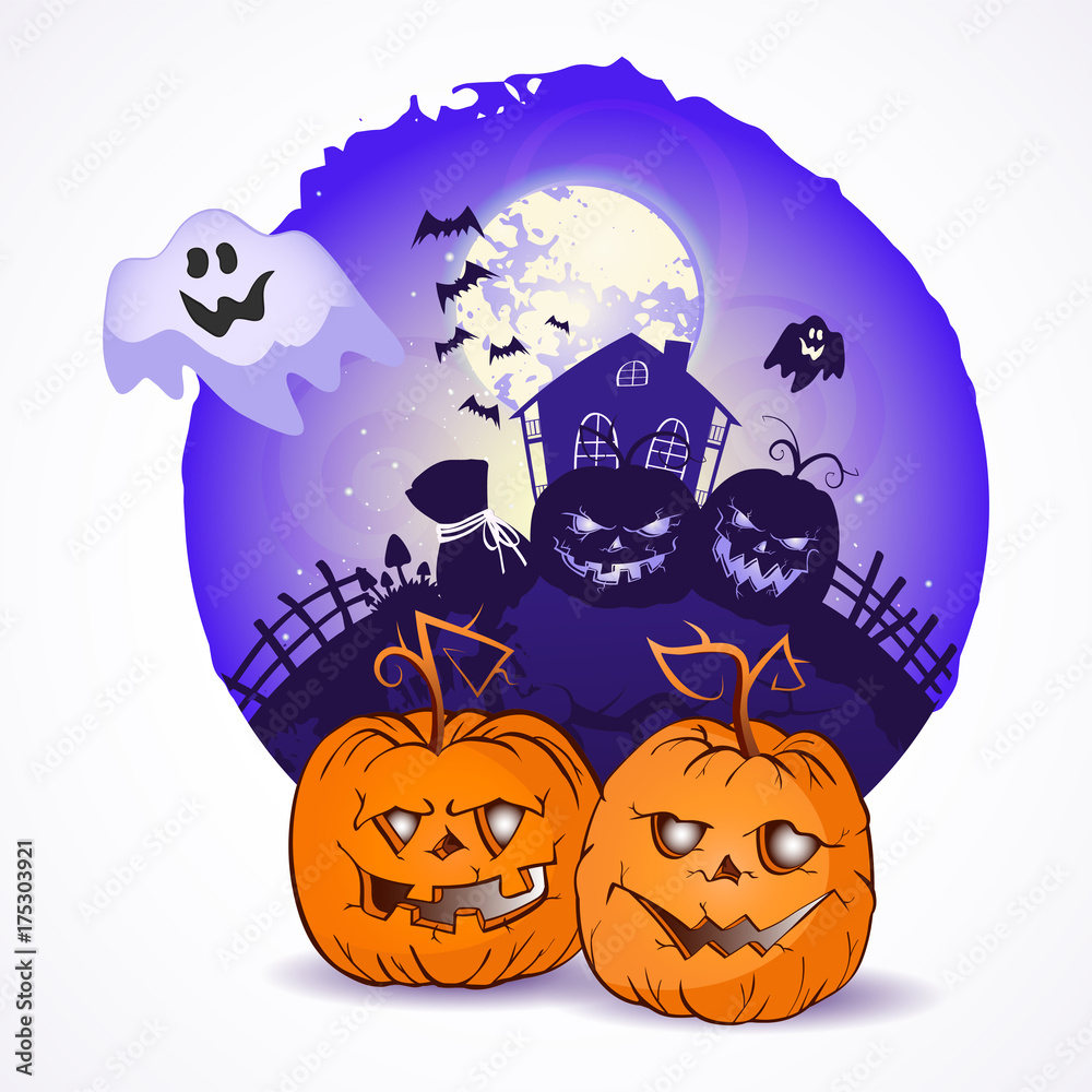 Halloween vector illustration with pumpkins heads.