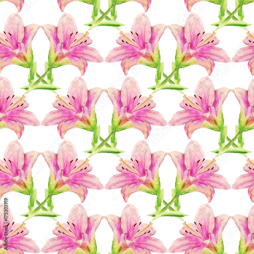 Seamless pattern with pink lily