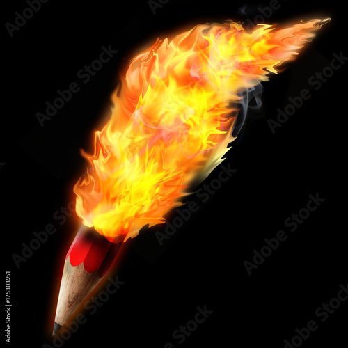 pencil fire burn isolated on black