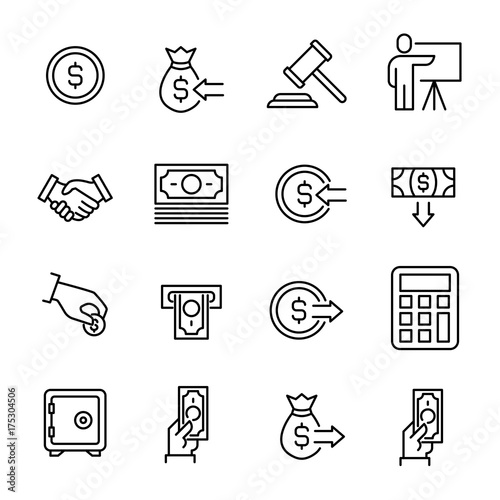 Simple collection of auction related line icons