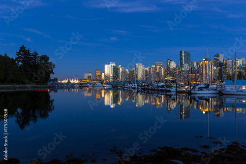 Blue Hour Reflection of Vancouver BC Skyline Canada