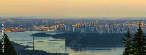 Sunrise over Vancouver BC and Stanley Park Panorama Canada