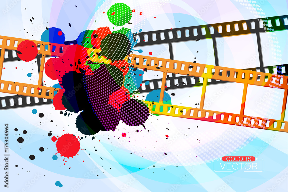 Obraz premium Abstract grunge colors ink splatter on film vector wallpaper background