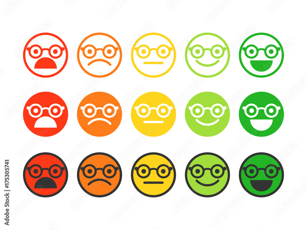 Colored flat icons of emoticons. Smile with a beard, different emotions, moods. Colored flat icons of emoticons. Smile with a beard, different emotions, moods.