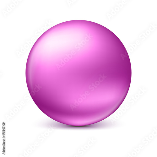 Pink glossy sphere isolated on white with shadow and reflections in the color of the sphere. 3D illustration for your design, easy to edit and change the size