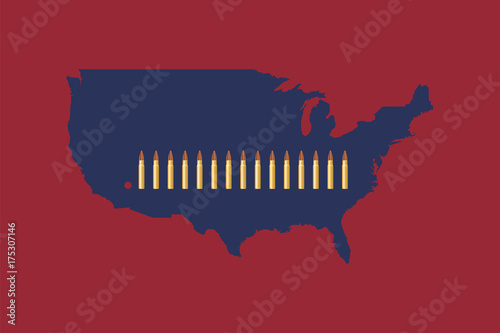 Las Vegas Shooting. Concept of terrorism and the memory of the dead. Bullets in the background of the US map