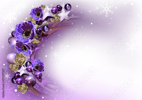 Purple Abstract Christmas Wreath Background - Xmas Greeting Illustration, Vector
