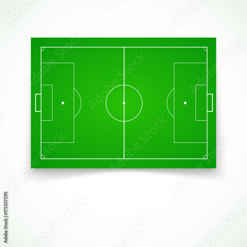 Football, soccer green, realistic, textured field. View of top with reflection and marking, 3D illustration. Template for a website, mobile application, presentation, corporate identity design