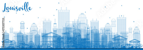 Outline Louisville Skyline with Blue Buildings.