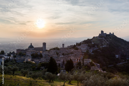 Beautiful and unusual view of Assisi town  Umbria  Italy  at sunset