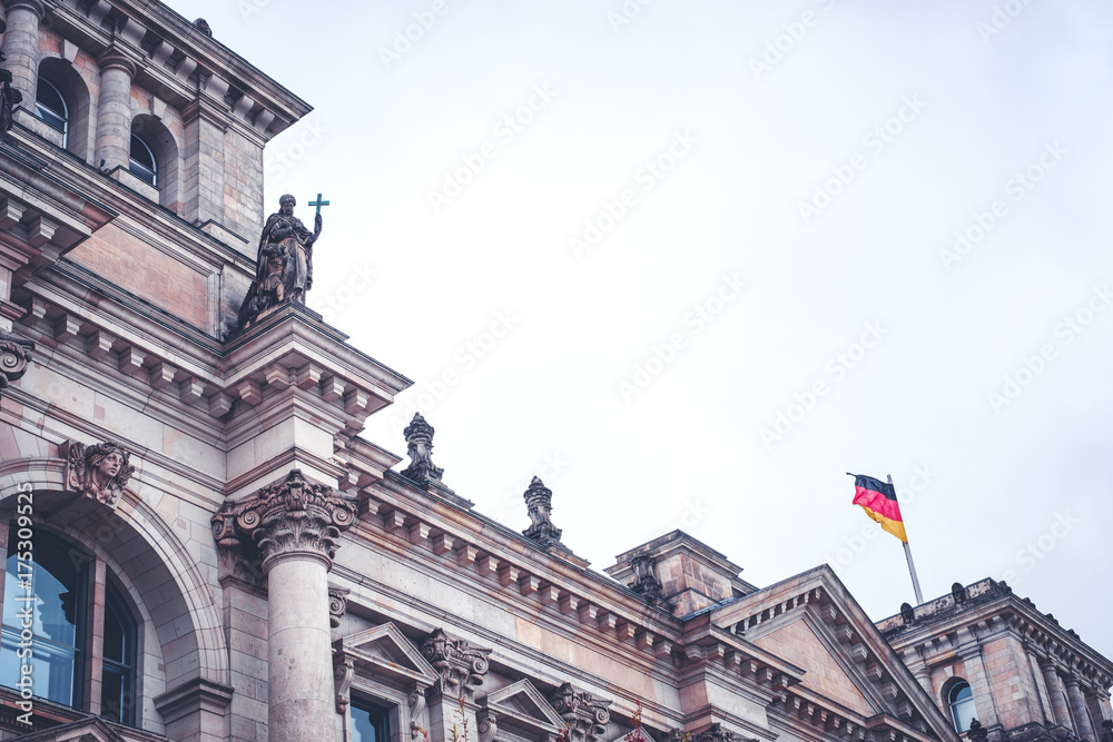 Obraz premium Reichstag building exterior - german government building historic facade detail of the Reichstag , Berlin