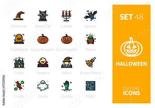 Outline color icons set in thin modern design style