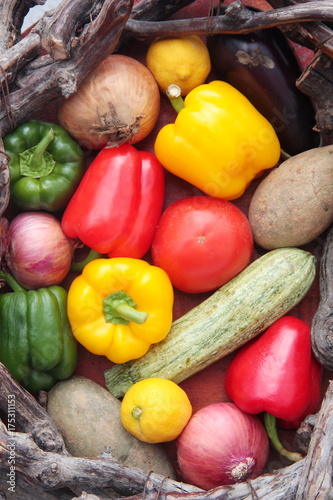 Basket of colorful fruits and vegetables