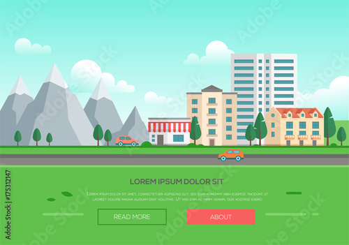 Ecofriendly town by the mountains - modern vector illustration