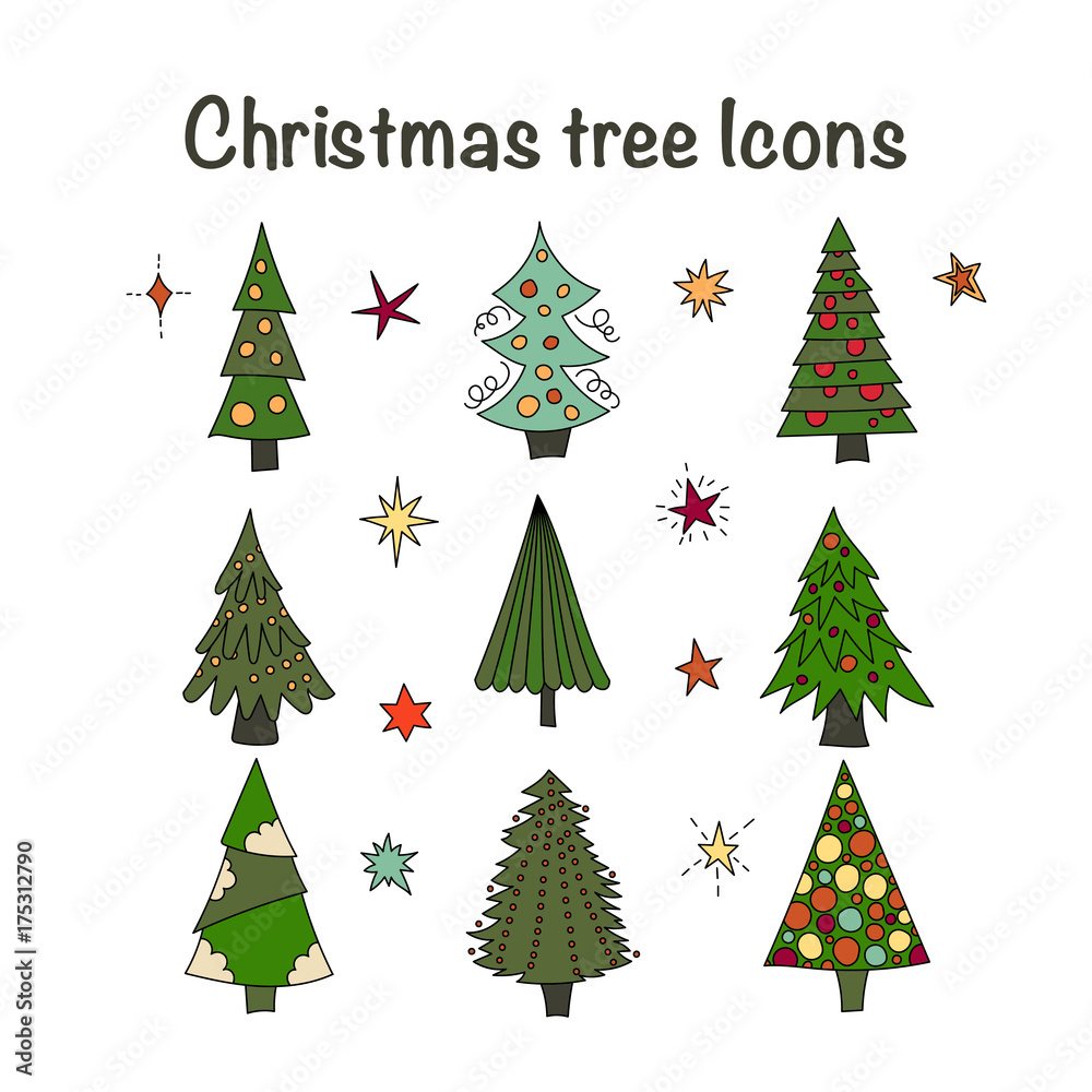 Vector icon set with Christmas trees. 
