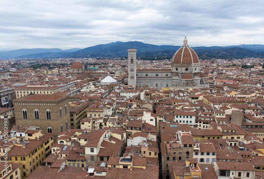 Florence, Italy. Cattedrale di Santa Maria del Fiore. The main church. Il Duomo di Firenze. An aerial top-view