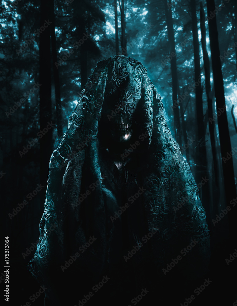 scary ghost lurking in the woods / high contrast image