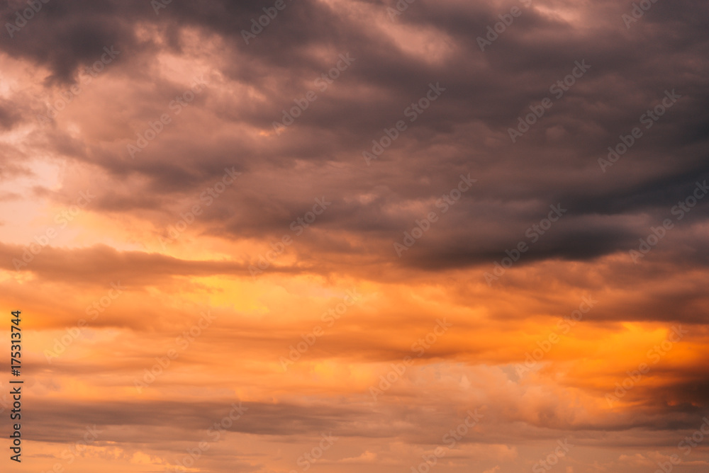 Orange sky, cloud and evening mountains