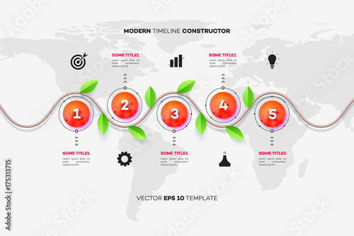 Modern Infographic Timeline Constructor For Eco Sector. Conceptual Vector Background. Template For Business Presentations