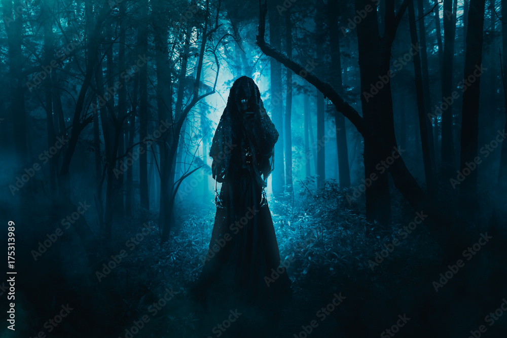 scary ghost lurking in the woods / high contrast image foto de Stock ...