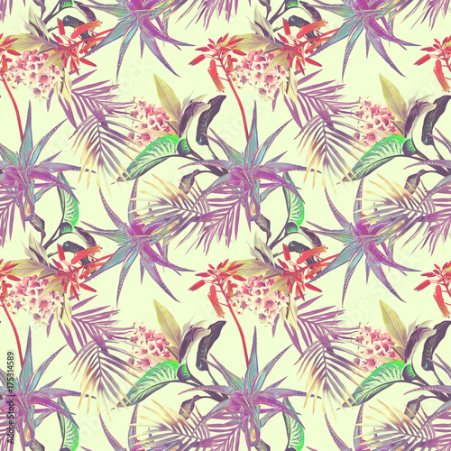 Tropical seamless pattern. Watercolor background.