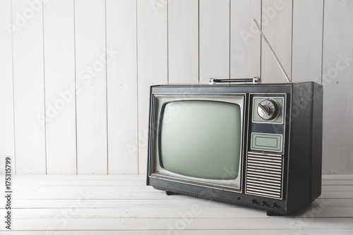 Retro television on white wood