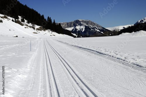 Cross-country ski trails, in Glieres, Savoy, France