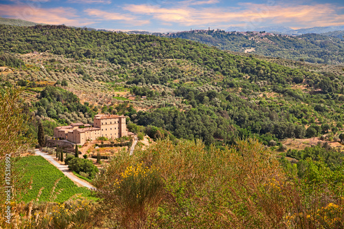 Seggiano, Grosseto, Tuscany, Italy: landscape of the mountains with the castle of Potentino