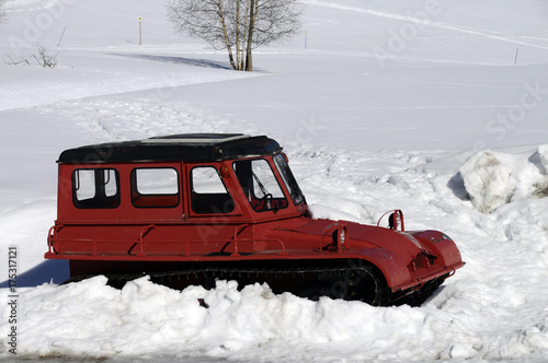 Red vintage snow plow photo