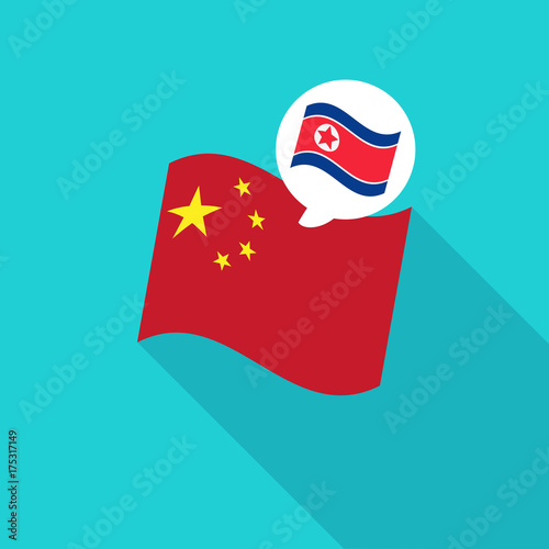 North Korea and China Flags vector illustration