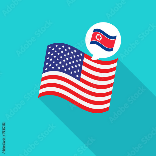 North Korea and US Flags vector illustration