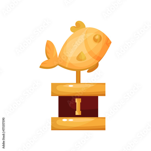 Golden fish award, fishing trophy statuette cartoon vector Illustration