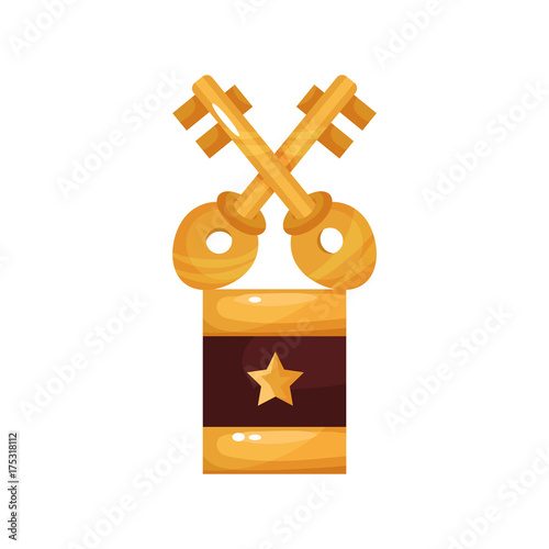 Gold crossed keys award, golden statuette cartoon vector Illustration