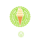 Ice cream logo. Gelateria emblem. Italian ice cream icon. Big ice cream in a waffle cone.