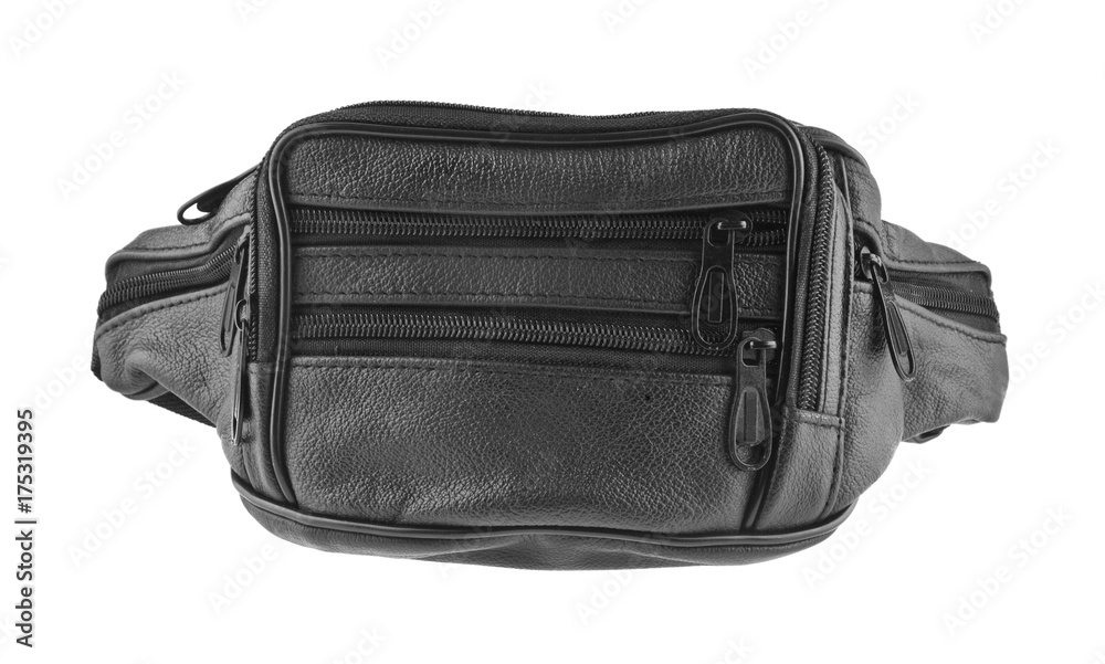 black waist bag isolated on white background close-up black waist bag isolated on white background close-up