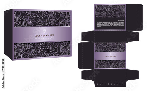 Packaging design, purple luxury box design template and mockup box. illustration vector
