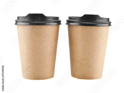 paper cups for coffee isolated on white background close-up
