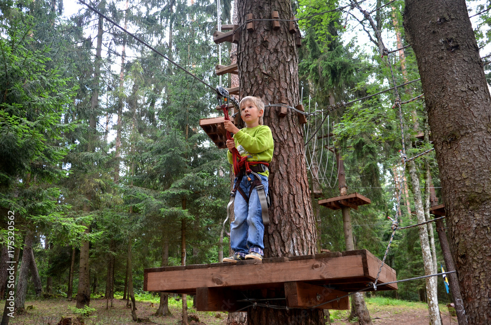 the boy passes the obstacle course in the rope town the boy passes the obstacle course in the rope town